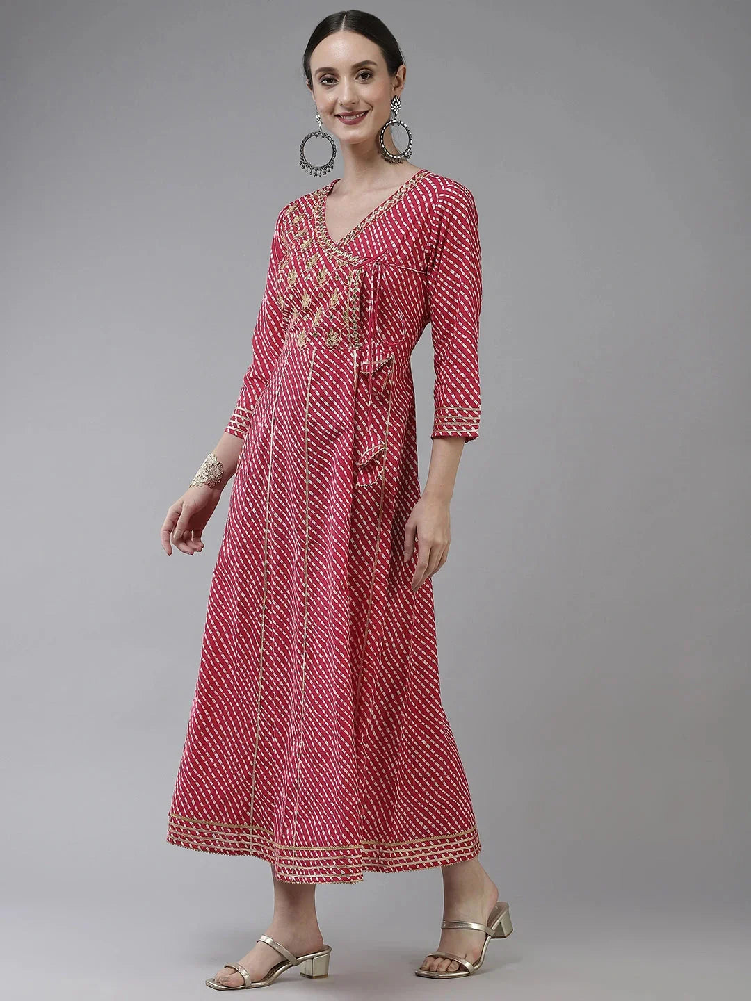 Yufta Pink Ethnic Motifs Maxi Dress | Grocsy