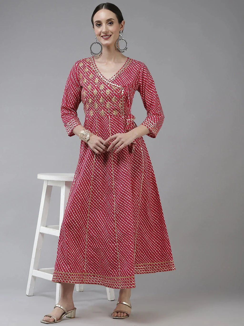 Yufta Pink Ethnic Motifs Maxi Dress | Grocsy