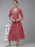 Yufta Pink Ethnic Motifs Maxi Dress | Grocsy