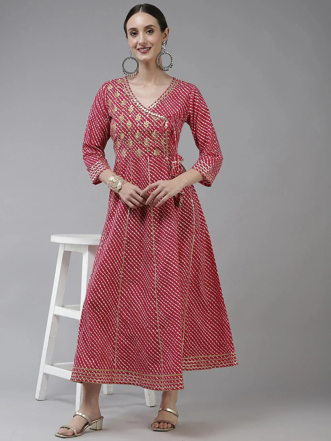 Yufta Pink Ethnic Motifs Maxi Dress | Grocsy