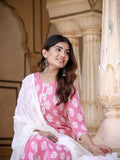Yufta Pink Ethnic Motifs Printed Dupatta Set | Grocsy