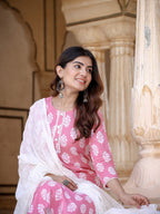 Yufta Pink Ethnic Motifs Printed Dupatta Set | Grocsy