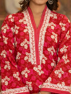 Yufta Pink Floral Print Straight Pakistani Style Kurta Trouser And Dupatta Set | Grocsy