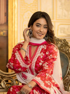Yufta Pink Floral Print Straight Pakistani Style Kurta Trouser And Dupatta Set | Grocsy