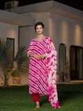 Yufta Pink Leheriya Print Poly Georgette Straight Suit Set | Grocsy
