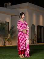Yufta Pink Leheriya Print Poly Georgette Straight Suit Set | Grocsy