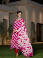 Yufta Pink Leheriya Print Poly Georgette Straight Suit Set | Grocsy
