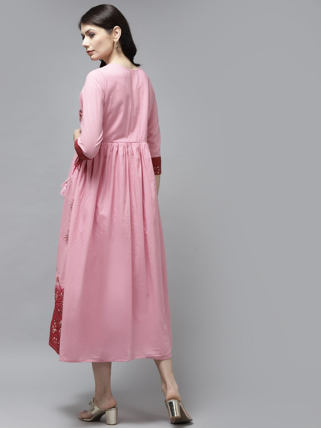 Yufta Pink & Maroon Ethnic Dress | Grocsy