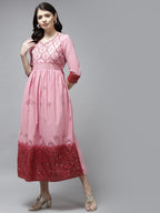 Yufta Pink & Maroon Ethnic Dress | Grocsy