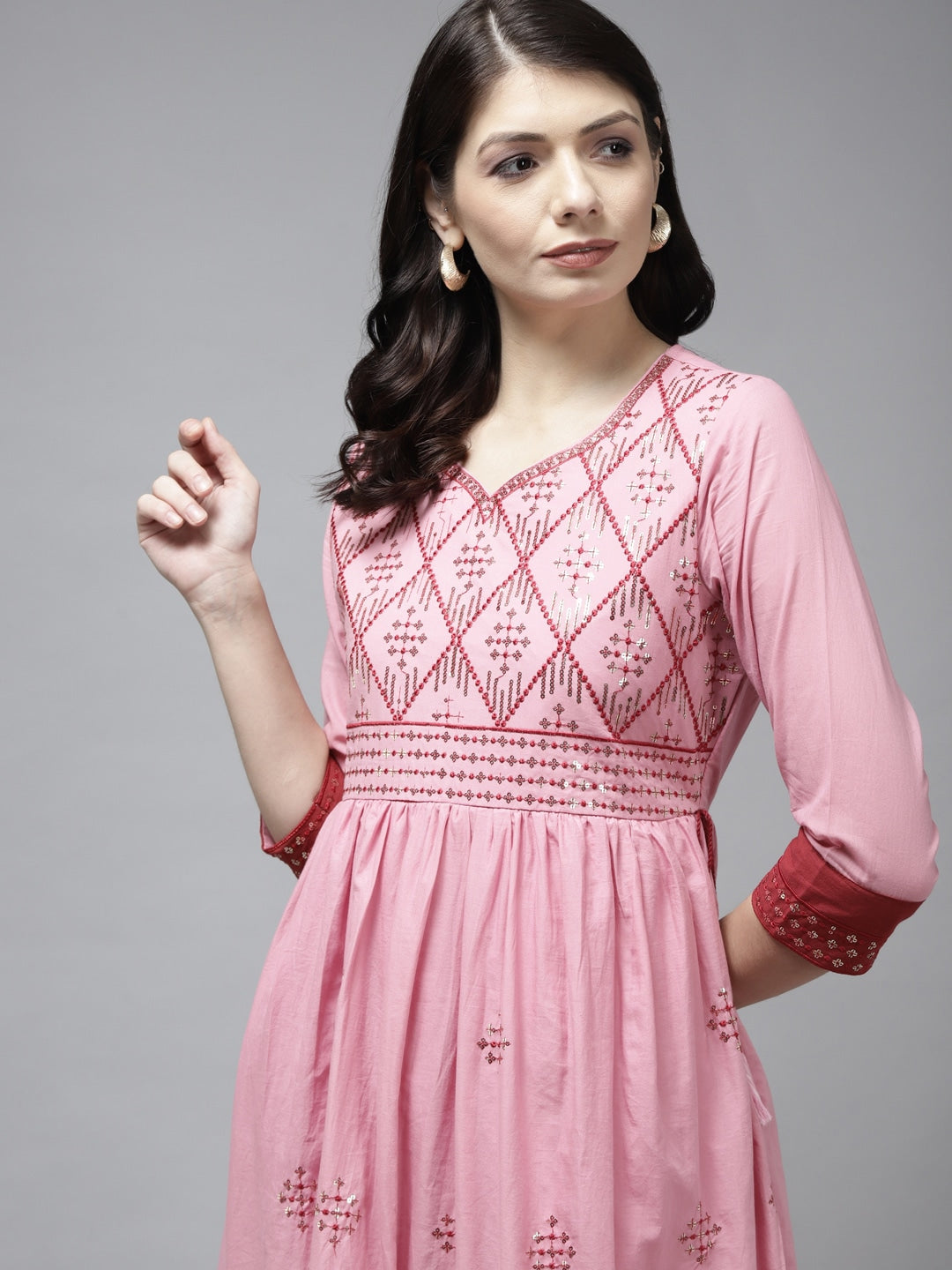 Yufta Pink & Maroon Ethnic Dress | Grocsy