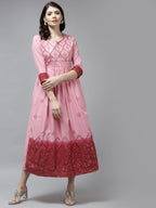 Yufta Pink & Maroon Ethnic Dress | Grocsy