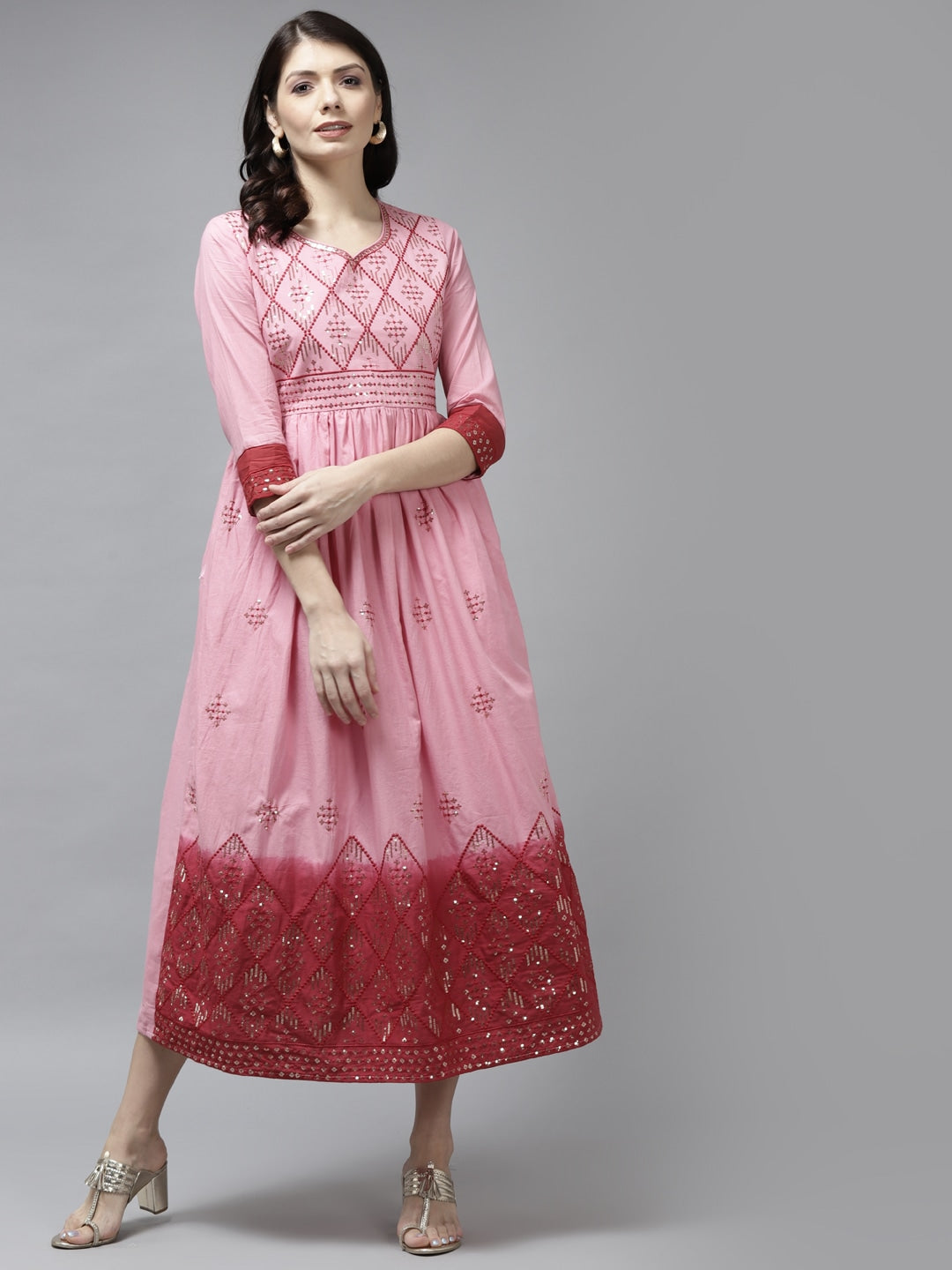 Yufta Pink & Maroon Ethnic Dress | Grocsy