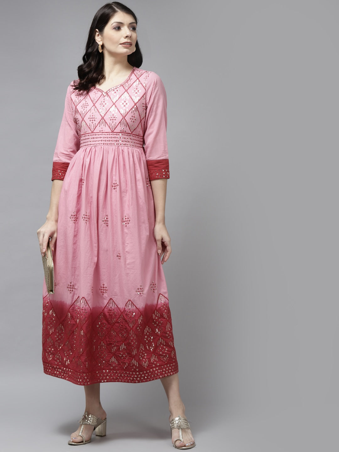 Yufta Pink & Maroon Ethnic Dress | Grocsy