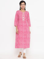 Yufta Pink Printed Kurta | Grocsy