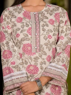 Yufta Pink Pure Cotton Floral Print Kurta With Trousers And Dupatta Set | Grocsy