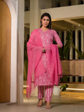 Yufta Pink Pure Cotton Floral Print Straight Kurta With Trousers And Dupatta Set | Grocsy