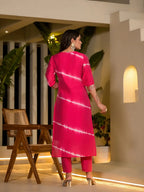 Yufta Pink Tie And Dye Chanderi Silk Kurta With Trousers With Dupatta Set | Grocsy