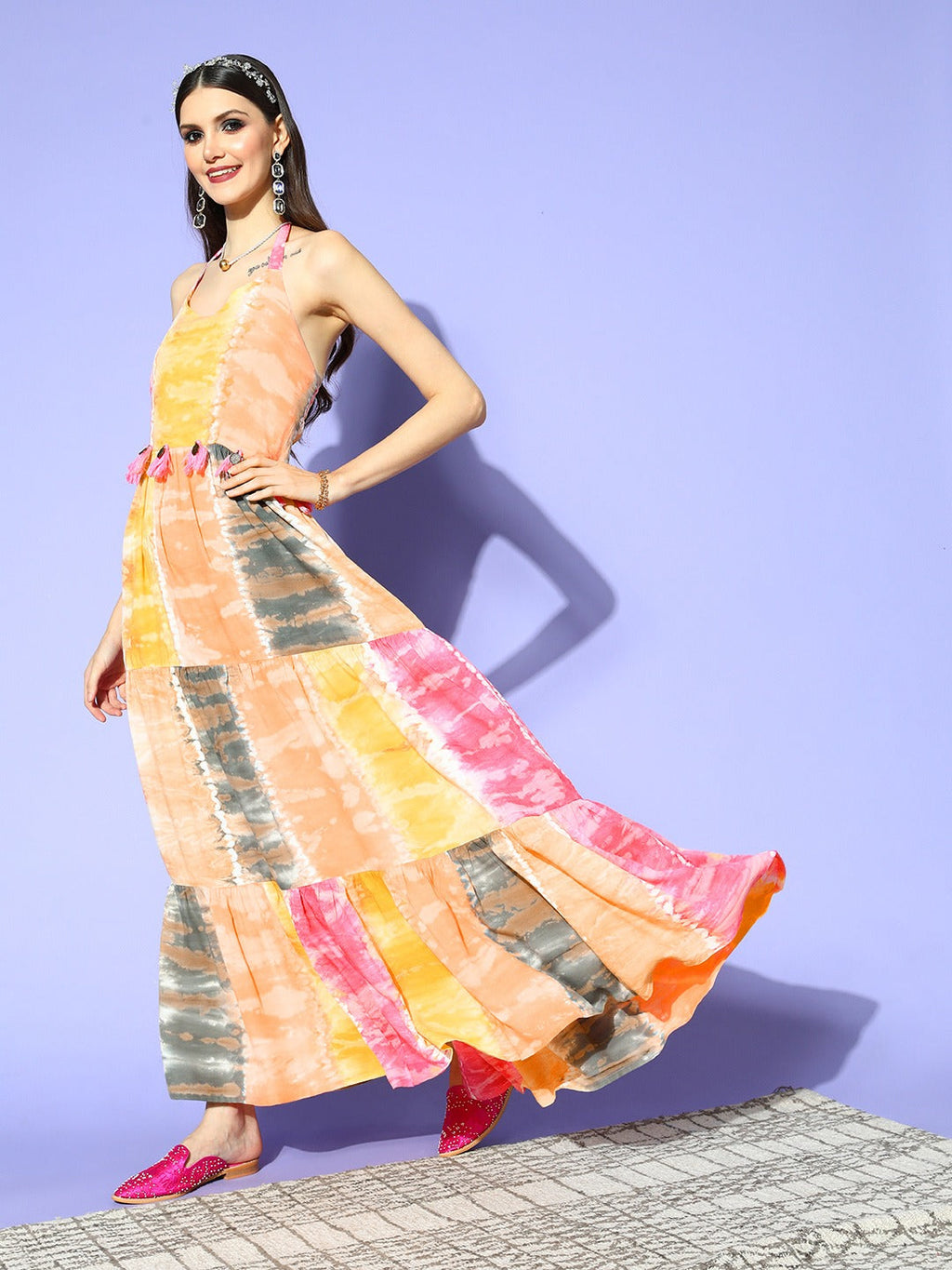 Yufta Pink & Yellow Ethnic Maxi Dress | Grocsy