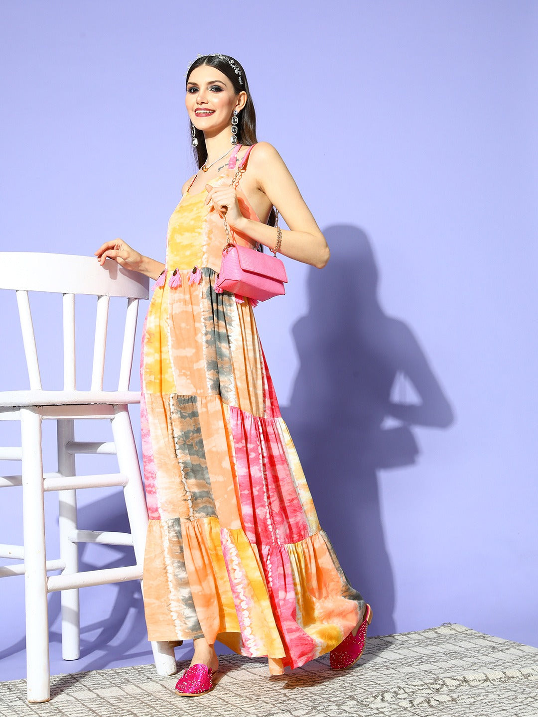 Yufta Pink & Yellow Ethnic Maxi Dress | Grocsy