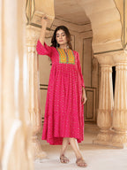 Yufta Pink & Yellow Ethnic Motifs Ethnic Dress | Grocsy