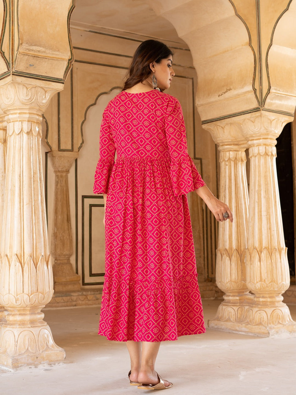 Yufta Pink & Yellow Ethnic Motifs Ethnic Dress | Grocsy