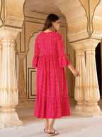 Yufta Pink & Yellow Ethnic Motifs Ethnic Dress | Grocsy