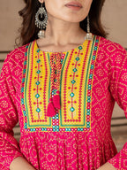 Yufta Pink & Yellow Ethnic Motifs Ethnic Dress | Grocsy