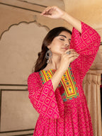 Yufta Pink & Yellow Ethnic Motifs Ethnic Dress | Grocsy