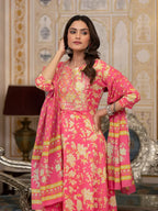 Yufta Pink Zari_Work Kurta Pant Dupatta Set | Grocsy