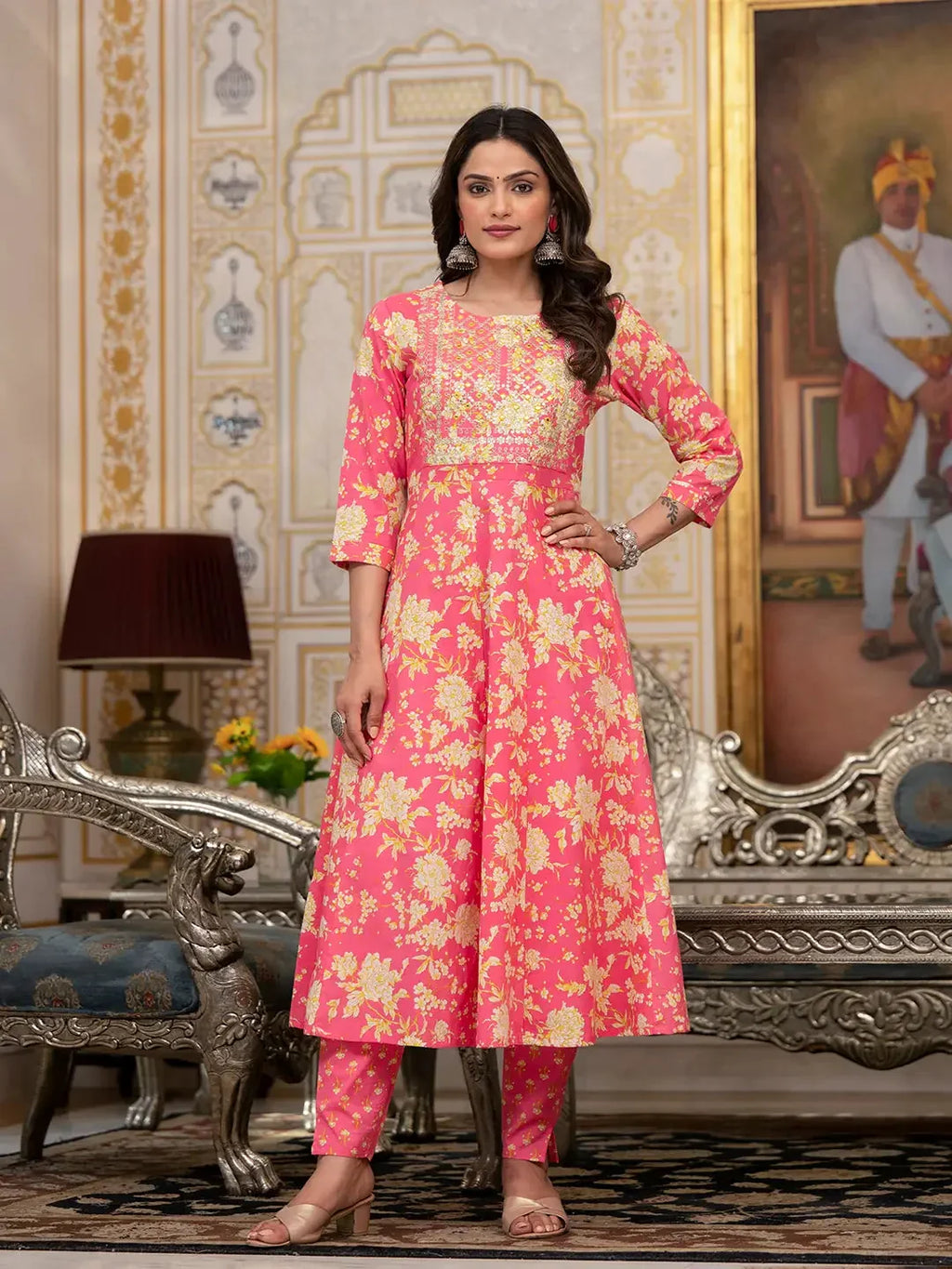 Yufta Pink Zari_Work Kurta Pant Dupatta Set | Grocsy