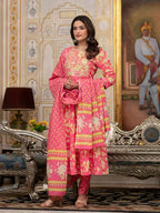 Yufta Pink Zari_Work Kurta Pant Dupatta Set | Grocsy