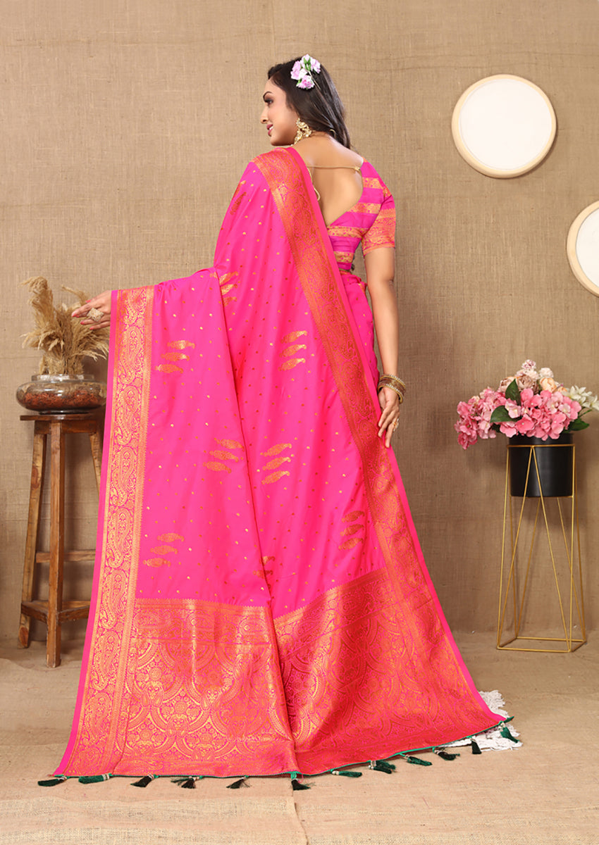 Lorenvalley Fashion Pink Soft Silk Copper Zari weaving Design Saree | Grocsy