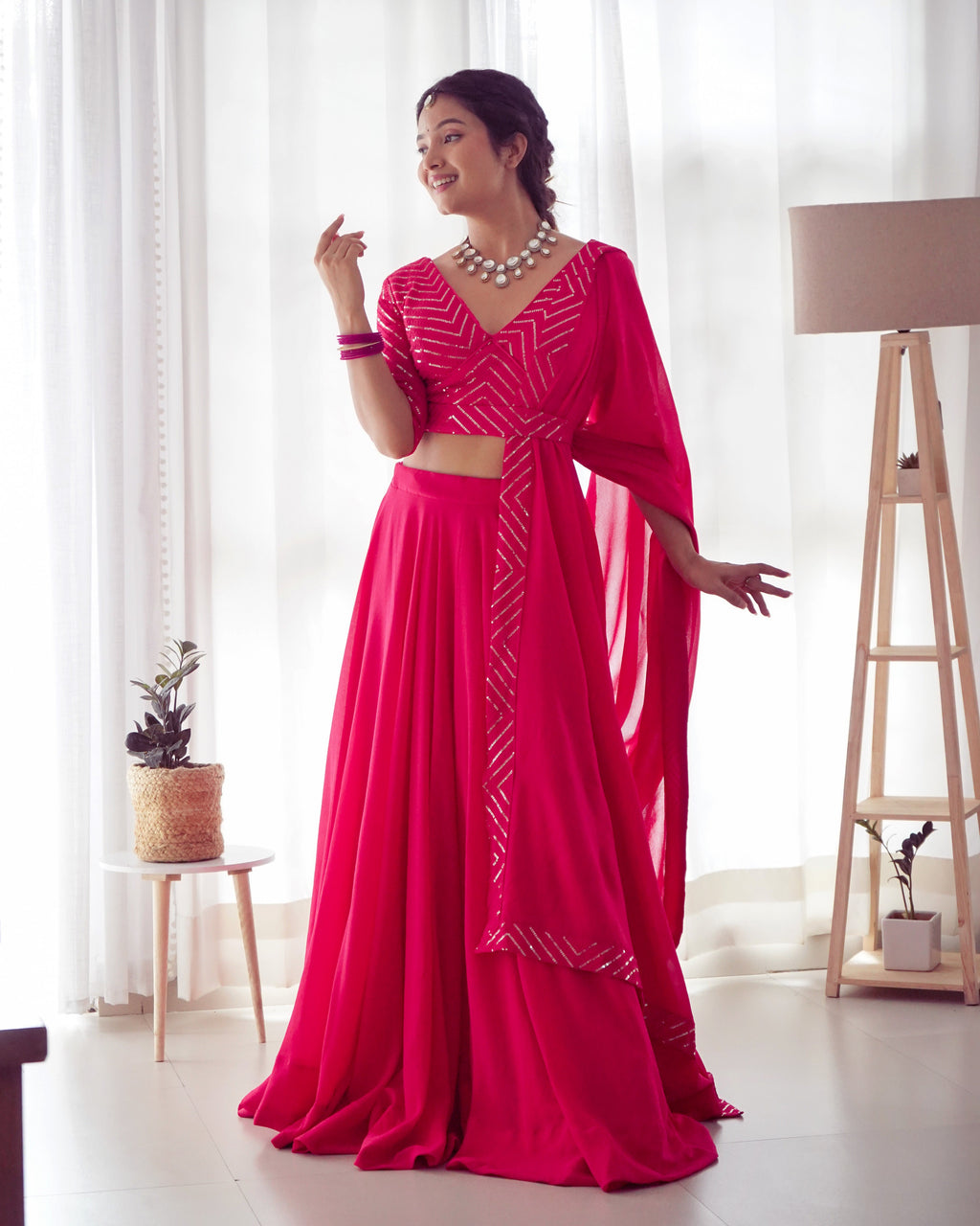 Lorenvalley Pink Faux Georgette Plain Micro Cotton Full Inner with Canvas Patta Double Lining Lehenga Choli | Grocsy