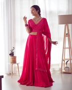 Lorenvalley Pink Faux Georgette Plain Micro Cotton Full Inner with Canvas Patta Double Lining Lehenga Choli | Grocsy