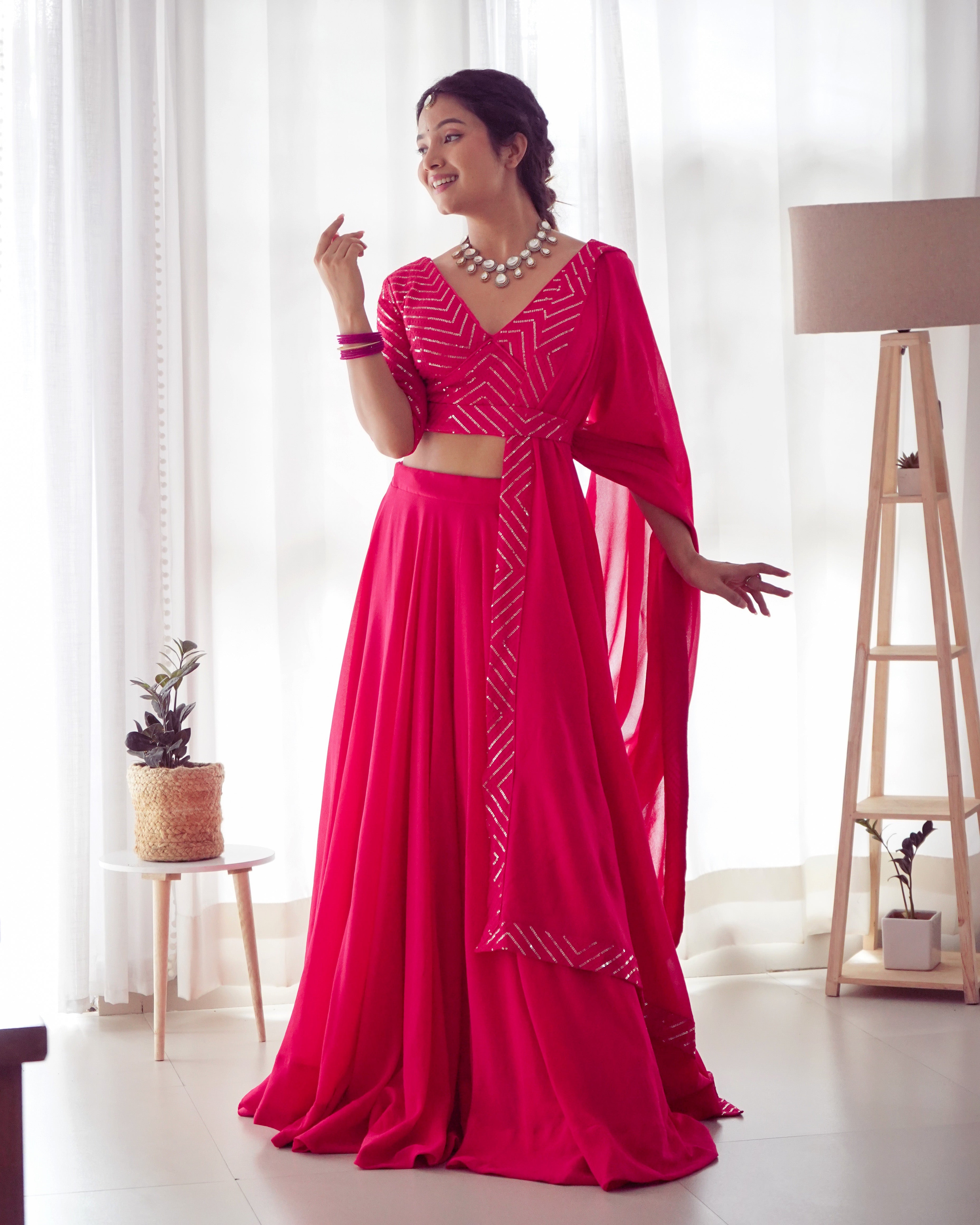 Lorenvalley Pink Faux Georgette Plain Micro Cotton Full Inner with Canvas Patta Double Lining Lehenga Choli | Grocsy