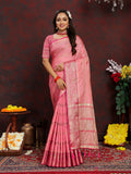 Lorenvalley Fashion Pink Soft Katan Silk Woven Design Zari Weaving Pallu Saree | Grocsy