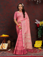Lorenvalley Fashion Pink Soft Katan Silk Woven Design Zari Weaving Pallu Saree | Grocsy
