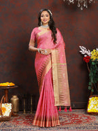 Lorenvalley Fashion Pink Soft Katan Silk Woven Design Zari Weaving Pallu Saree | Grocsy