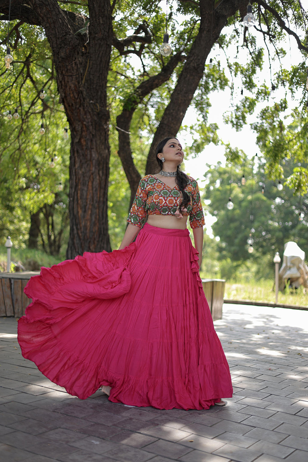 Lorenvalley Pink Premium Rayon Lehenga with Georgette Embroidered Traditional Thread work Choli | Grocsy