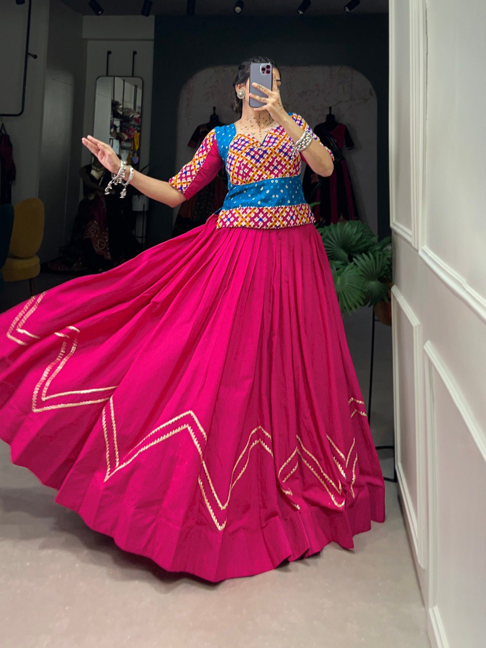 Lorenvalley Pure Cotton Pink Plain With Gota Patti Touch Up Lehenga Choli | Grocsy
