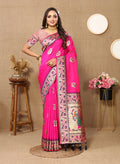 Lorenvalley Fashion Pink Soft Paithani Silk Woven Design Rich Meenakari Zari Weaving Pallu Saree | Grocsy