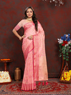 Lorenvalley Fashion Pink Soft Katan Silk Woven Design Zari Weaving Pallu Saree | Grocsy