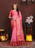 Lorenvalley Fashion Pink Organza Silk Woven Design with Rich Meenakari Weaving Pallu Saree | Grocsy
