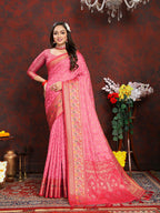 Lorenvalley Fashion Pink Organza Silk Woven Design with Rich Meenakari Weaving Pallu Saree | Grocsy