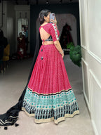 Lorenvalley Pink Rayon with Bandhej And Ajarakh Print With Embossed Design Gota Lace Touch up Lehenga Choli | Grocsy