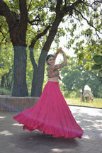 Lorenvalley Pink Premium Rayon Lehenga with Georgette Embroidered Traditional Thread work Choli | Grocsy