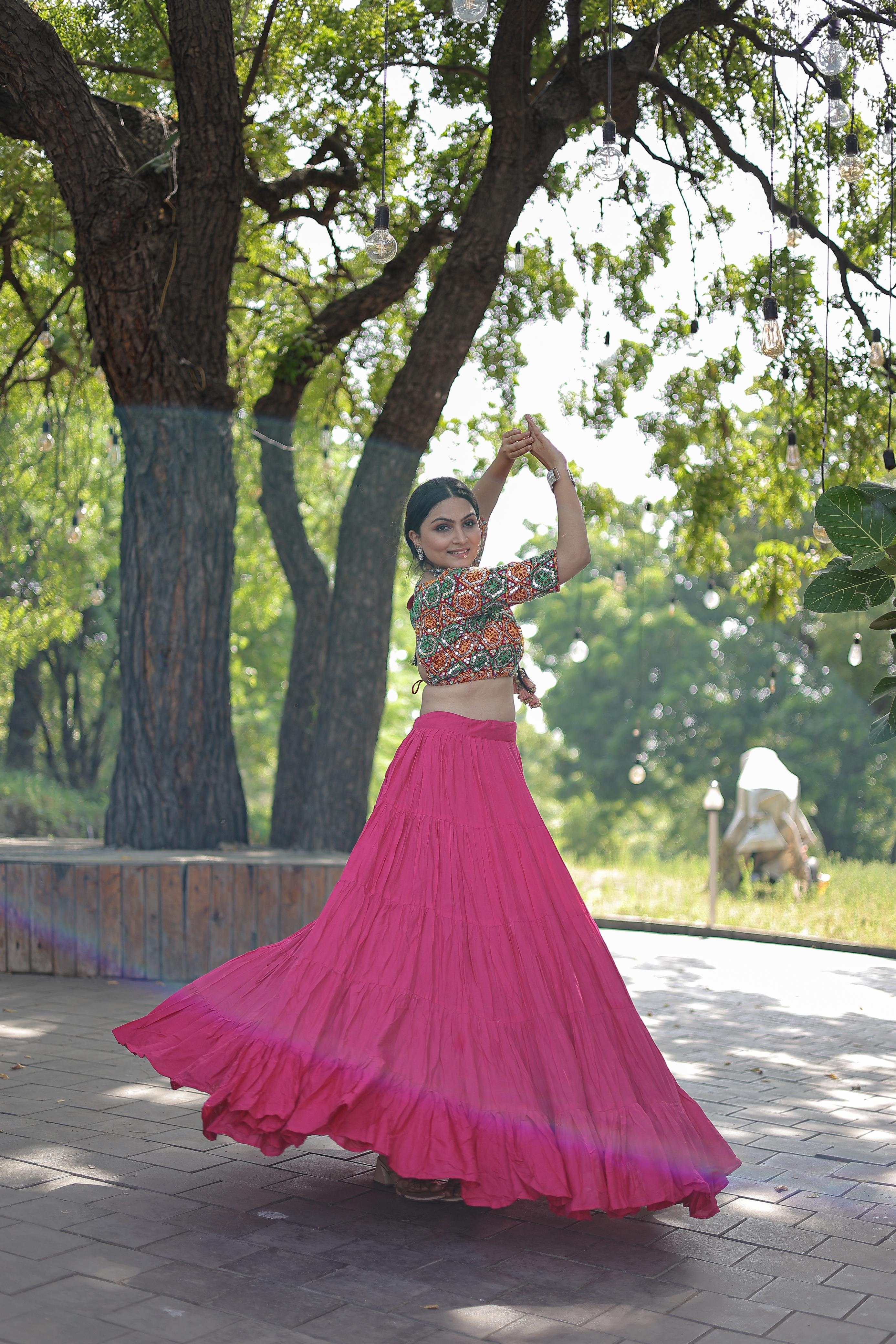 Lorenvalley Pink Premium Rayon Lehenga with Georgette Embroidered Traditional Thread work Choli | Grocsy