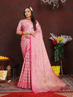 Lorenvalley Fashion Pink Soft Katan Silk Woven Design Rich Zari Weaving Pallu Saree | Grocsy