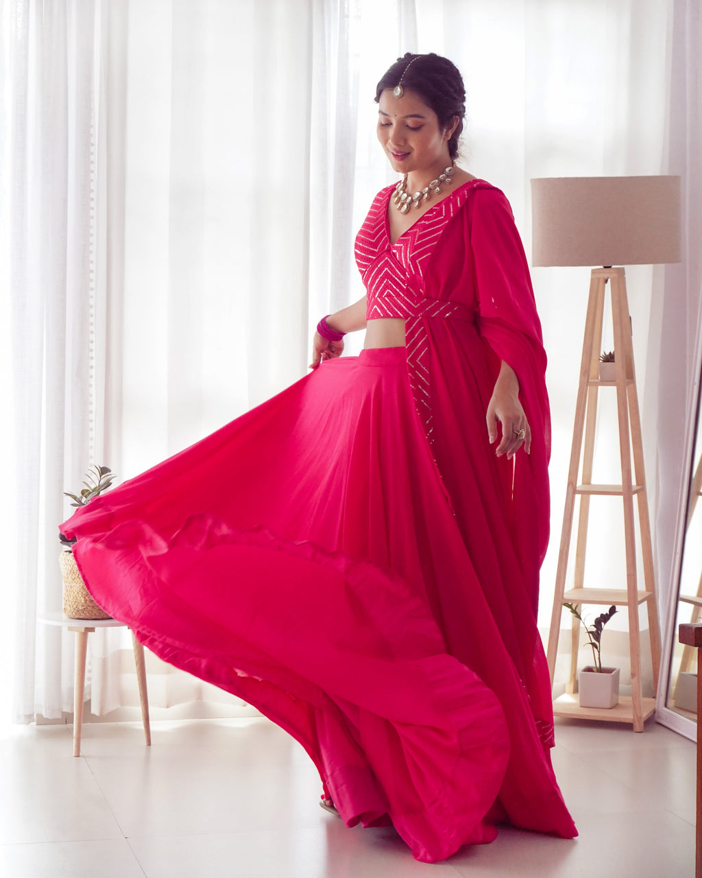 Lorenvalley Pink Faux Georgette Plain Micro Cotton Full Inner with Canvas Patta Double Lining Lehenga Choli | Grocsy