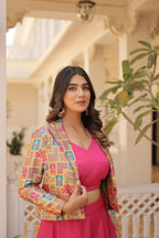 Lorenvalley Pink Premium Chinnon Lehenga Choli with Jacquard Woven Design Koti | Grocsy